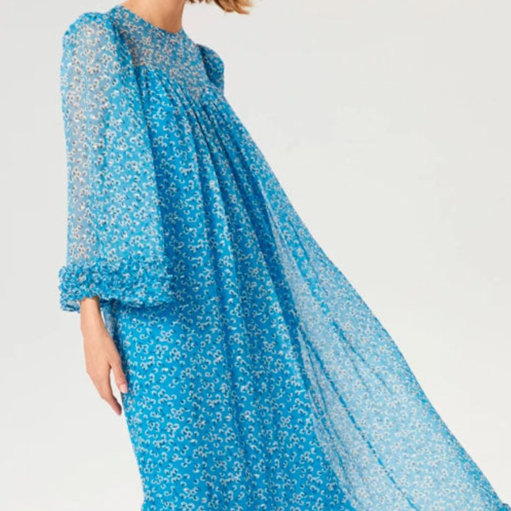 Blue Floral Mini Ruffle Dress - Picture 3 of 3